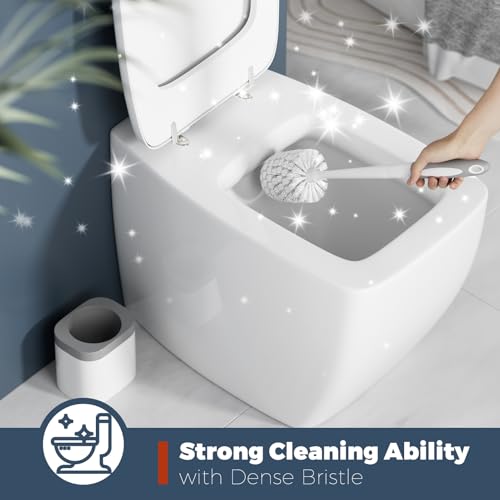 Holaloha Toilet Brush and Holder Set, Space Saving, 2 Pack, White | Bathroom Accessories, Ergonomic Silicone Handle, Dense Bristles, Deep Cleaning, Scrubber, Compact Design - color: White