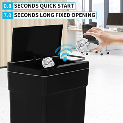 BLKMTY 13 Gallon Plastic Trash Can with Lid, Black, 50 Liters | Motion Sensor Garbage Can, for Kitchen, Home, Office, Bathroom - color: Black