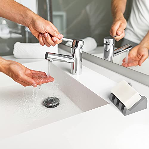 Silicone Soap Dish (USA Patented) Self Draining Bar Soap Holder for Shower Bathroom Sink, Drying Soap Dish Tray Kitchen Sponge Holder Easy Cleaning Soap Saver Mat (Light Grey, 1) - color: Light Grey