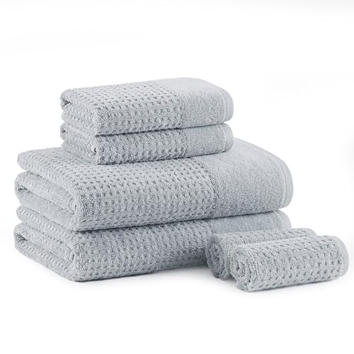 Madison Park Spa Waffle 100% Cotton Bath Towel Set, 600 GSM, 6 PC, Blue | Plush, Quick Dry & Highly Absorbent, Hotel & Spa Quality, Premium Texture Waffle Weave, Luxurious Towel for Bathroom - color: Blue, size: 6-Piece Set