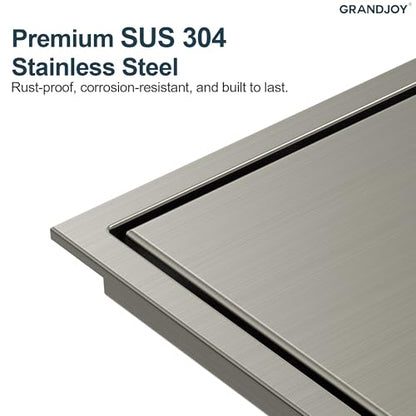 6 Inch Square Shower Floor Drain, Brushed Nickel SUS304 Stainless Steel Grid Grate with X-Shaped High Flow Channel, Anti-Clogging Hair Strainer, Standard 2" Outlet | Reversible flat & tile-in cover, anti-odor auto-seal core, burr-free smooth edges for bar