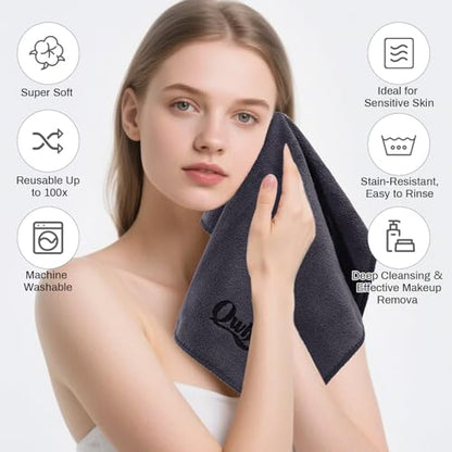Makeup Remover Washcloths, 6 Pack Microfiber Face Towels, Plush & Thick, Ultra Soft Reusable Towels for Face & Hands, Highly Absorbent & Gentle 12 x 12 Inches, Black Gray - color: Black Gray
