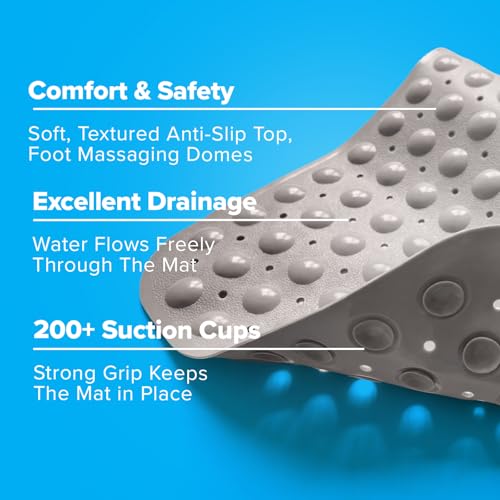 SlipX Solutions 39x16 Extra Long Non Slip Bath Mat, Tub & Shower, Tan | Anti Slip Mat for Elderly & Kids Bathroom, 30% More Coverage, 200 Suction Cups, Hundreds of Drain Holes - color: Tan