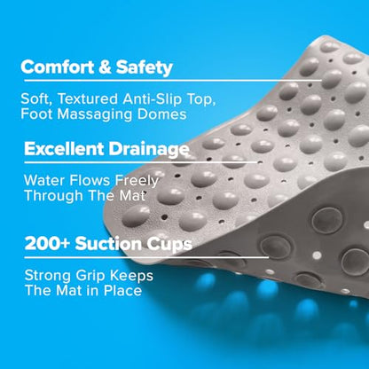 SlipX Solutions 39x16 Extra Long Non Slip Bath Mat, Tub & Shower, Tan | Anti Slip Mat for Elderly & Kids Bathroom, 30% More Coverage, 200 Suction Cups, Hundreds of Drain Holes - color: Tan
