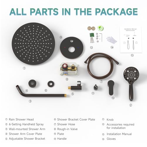 SR SUN RISE Shower Faucet - 12 Inch Multifunctional High Pressure Shower Head System with Handheld Shower Head Fixtures - Valve Included - Oil Rubbed Bronze - color: Oil Rubbed Bronze, size: 12 Inch