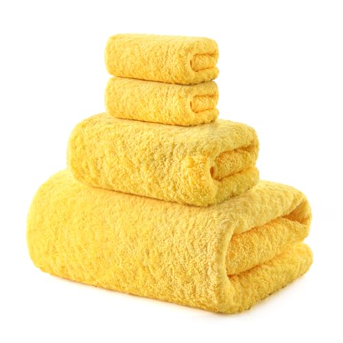 REDKISS Luxury Bath Towel Set of 4, 100% Cotton 900 GSM Premium Bathroom Towels, Ultra Soft, Highly Absorbent & Quick Dry Bath Sheets, No Shedding, Hotel & Home Spa Towel Sets for Adults - Yellow - color: Yellow, size: Towel Set of 4