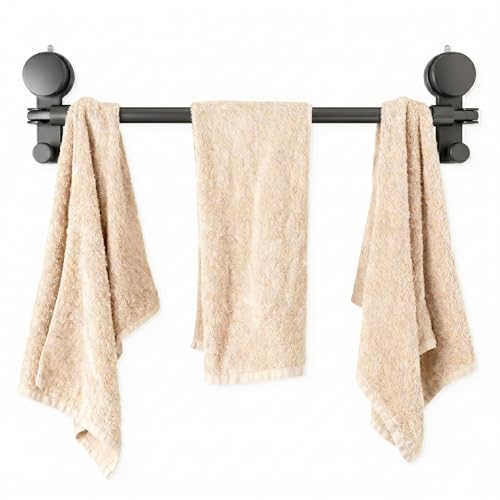 Suction Cup Towel Bar for Smooth Shower Walls, No Drill Adjustable Towel Rod 15.7-27.5 in, Rustproof Aluminum with Strong Vacuum Hold, Gray