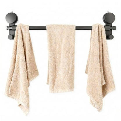 Suction Cup Towel Bar for Smooth Shower Walls, No Drill Adjustable Towel Rod 15.7-27.5 in, Rustproof Aluminum with Strong Vacuum Hold, Gray