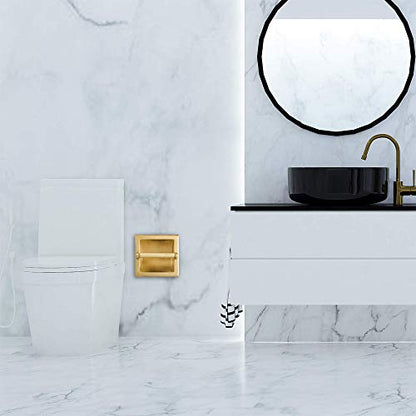SENTO Recessed Gold Toilet Paper Holder, Wall Mounted Heavy Duty Metal Toilet Paper Roll Holder with Rear Mounting Bracket, in Wall, Easy Installation, Satin Brass - color: Satin Brass