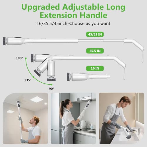 Electric Spin Scrubber, Bathroom Scrubber with Aluminum Alloy Handle | 3H Work Time, Cordless Cleaning Brush with 3-Speed, IPX7 Waterproof, 8 Brush Heads for Tile, Tub, Floor, Toilet, Grout