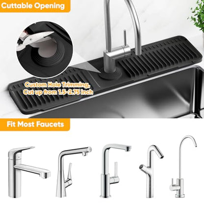 24'' Longer Faucet Mat for Kitchen Sink Splash Guard[7° Slope Fast Self-draining][Snap Lock Fit]Kitchen Sink Faucet Mat Splash Guard Kitchen Sink Area Water Splash Guard Behind Faucet Draining Mat - color: Black, size: 24" x 5.5"