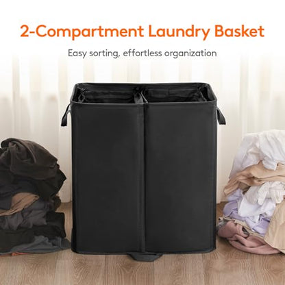 Lifewit 136L Double Laundry Hamper with Lid and Removable Laundry Bags, Large Divided Hamper, Collapsible 2 Section Laundry Basket with Handles for Bedroom, Bathroom, College Dorm, Laundry Room, Black - color: Black