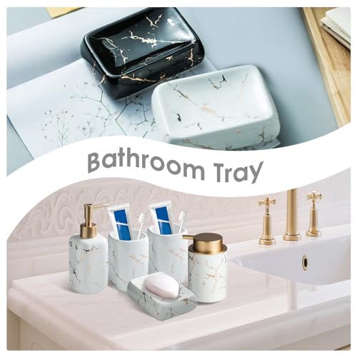 Marble Bathroom Accessories Set, 5 Pieces Ceramic Bathroom Accessories Set with Bathroom Soap and Toothbrush Holder Set Soap Dispenser, 2 Mouthwash Cups, Modern Bathroom Accessory Set