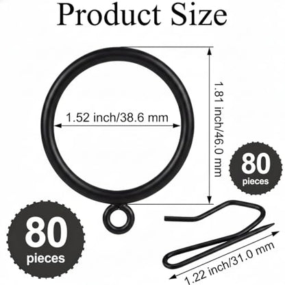 80 Pcs Curtain Rings and Hooks 1.52 inch - Stainless Steel Shower Curtain Rings and Hooks with Eyelets for Curtains Rods and Bathroom Shower Rods, Black - color: Black