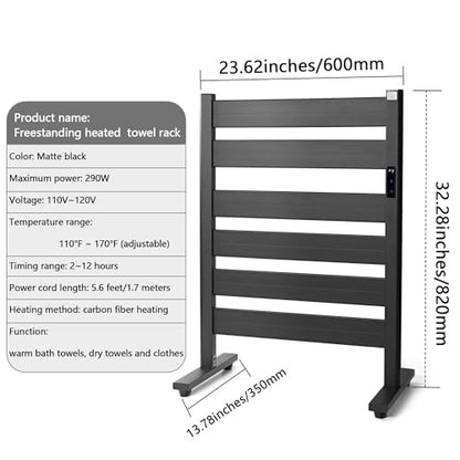 Towel Warmer for Bathroom, 6-Bar, Upgraded Extra-Wide Heating Area, Built-in Timer and Temperature Adjustment, Overheating Protection. Large Free-Standing Heated Towel Rack，Matte Black