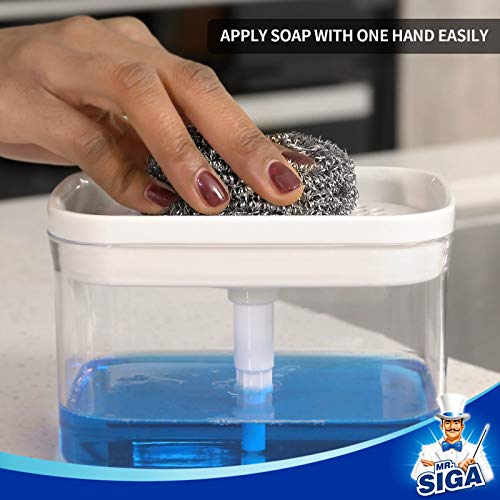 MR.SIGA Dish Soap Dispenser with Sponge Holder for Kitchen, White | Dishwashing soap pump dispenser for sink, kitchen soap dispenser, dish sponge holder - color: White