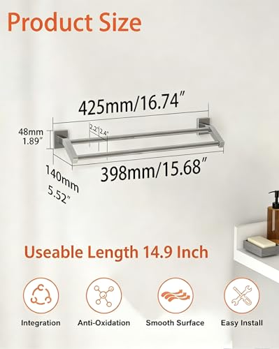 Alise Double Towel Bar, 16" Double Towel Racks for Bathroom, Brushed Nickel | Quick Drying Bathroom Towel Holder, SUS304 Stainless Steel Towel Hanger Wall Mounted, Useable Length 14.9" - color: Brushed Nickel, size: 16-Inch (2-Bars)