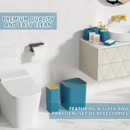 XLHOMO Bathroom Accessory Set - 26PC Bathroom Shower Curtain and Rug Set, Bathroom Accessories Set, Teal Bathroom Set with Trash Can, Toilet Brush, Qtip Holder & Soap Dispenser - style: Teal