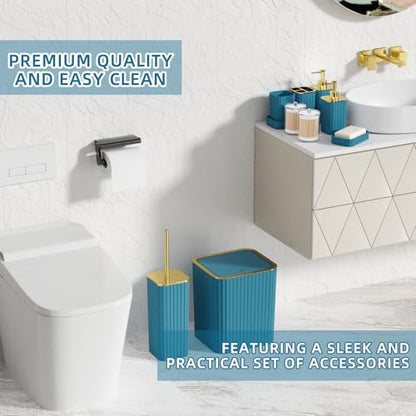 XLHOMO Bathroom Accessory Set - 26PC Bathroom Shower Curtain and Rug Set, Bathroom Accessories Set, Teal Bathroom Set with Trash Can, Toilet Brush, Qtip Holder & Soap Dispenser - style: Teal