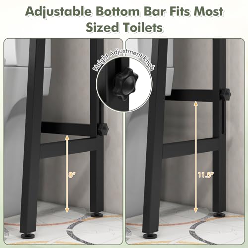 GIANTEX Over The Toilet Storage, 3-Tier Freestanding Bathroom Space Saver with 2 Hooks, Toilet Paper Holder & Adjustable Bottom Bar, Metal Over Toilet Bathroom Organizer for Restroom, Laundry (Black) - color: Black