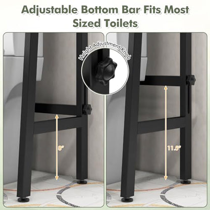 GIANTEX Over The Toilet Storage, 3-Tier Freestanding Bathroom Space Saver with 2 Hooks, Toilet Paper Holder & Adjustable Bottom Bar, Metal Over Toilet Bathroom Organizer for Restroom, Laundry (Black) - color: Black