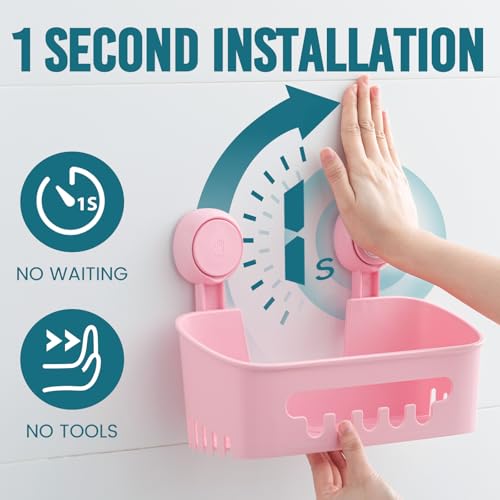 TAILI Shower Caddy Suction Cup, Heavy Duty Bathroom Organizer, Removable Shelves for Inside Shower, Shampoo, Waterproof Suction Plastic Storage for Bathroom Accessories Holder, Pink - style: 1 × Pink