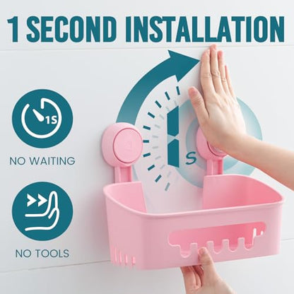 TAILI Shower Caddy Suction Cup, Heavy Duty Bathroom Organizer, Removable Shelves for Inside Shower, Shampoo, Waterproof Suction Plastic Storage for Bathroom Accessories Holder, Pink - style: 1 × Pink
