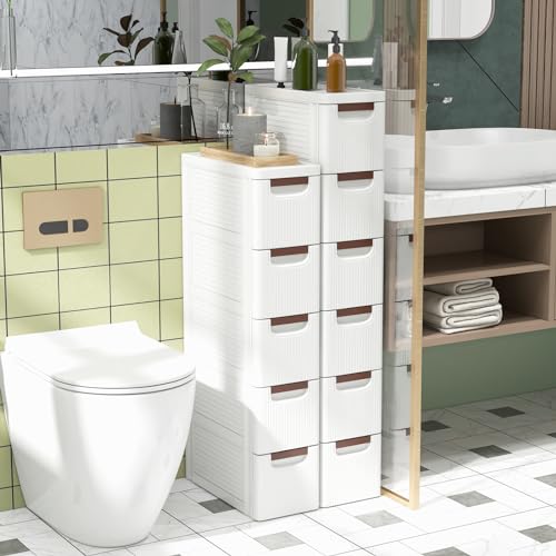 5-Drawer Narrow Storage Cabinet, Slim Rolling Cart (7.5"x16.5"x36") | Mobile Plastic Cart Container | Pull Handles & Built-in Wheels | For Living Room, Kitchen, Bathroom, Office - size: 7.5"x16.5"x36" (5 Drawer)