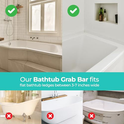 Modern Innovations Adjustable Bathtub Grab Bar, Safety Bath & Shower Grab Bars for Elderly Seniors, Handicap Grab Bars (300lb Weight Limit), Bathroom Grab Bars for Seniors with Adjustable Handles
