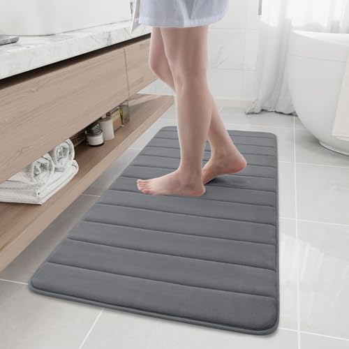 Buganda Memory Foam Bath Mat, 47" x 20", Ultra Soft Bathroom Rugs, Water Absorbent and Machine Washable Bath Rug Runner for Bathroom, Shower, and Tub, Grey - color: Grey, size: 47" X 20"
