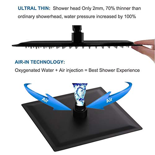Matte Black Shower Faucet Set, Bathroom Rainfall Shower System with Stainless Steel Metal Showerhead, Single Function Shower Trim Kit with Rough-in Valve - color: Black, size: 8 Inch (Wall Mount)