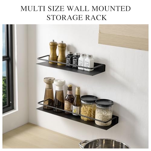 RFOUO 8 Inch Small Metal Wall Shelf with Guard Rail,Black,1 Pack | Small Bathroom Shelf, Wall Mounted, Aluminum Floating Shelf, For Toothbrush Perfume Spice,Bathroom Bedroom Kitchen - color: Black, size: 8Inch