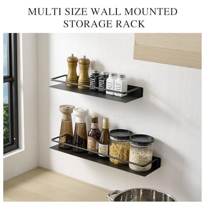 RFOUO 8 Inch Small Metal Wall Shelf with Guard Rail,Black,1 Pack | Small Bathroom Shelf, Wall Mounted, Aluminum Floating Shelf, For Toothbrush Perfume Spice,Bathroom Bedroom Kitchen - color: Black, size: 8Inch
