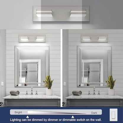 SineRise LED Modern Bathroom Vanity Light Fixtures, Modern Acrylic Bathroom Wall Lighting Fixtures Over Mirror, 2-Light, 15.5-Inch, Nickel, 100%-0% White - color: Nickel, 100%-0% White, size: 2-Light, 15.5-Inch