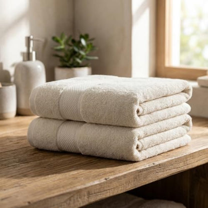 Bamboo Viscose Bath Towel Set Terry - Pack of 6 - Ivory - 30 x 60 in – 60% Viscose Derived from Bamboo 40% Cotton – 730 GSM Plush & Soft Feel - Oeko-TEX Certified - Spa-Luxe Drying Comfort - color: Ivory