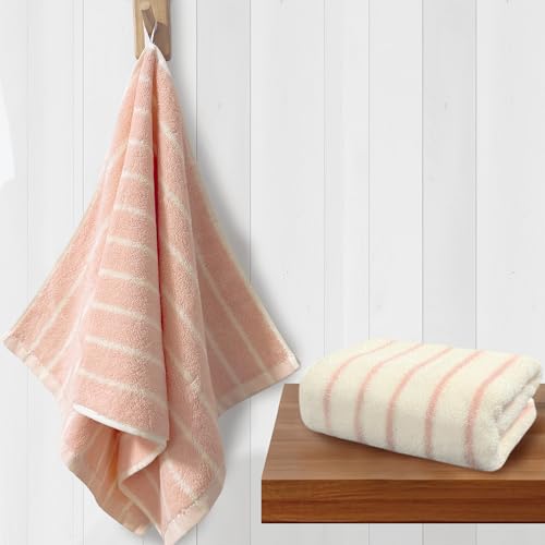 VOOVA & MOVAS Hand Towels with Loop, 100% Cotton, 13x29 in,Pink Striped | 2 Pack, Perfect for Modern Home Bathroom & Kitchen, 420GSM Medium Weight, Ultra Absorbent - color: Pink