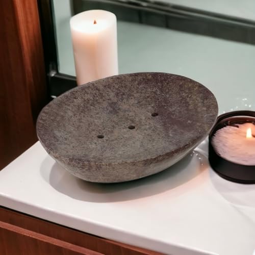 Ajuny Brown Self Draining Soap Dish, Waterfall Stone Soap Saver Tray Holder | Sloped Surface Channels Excess Moisture Away to Keep Bars Dry Durable Easy Clean Accessory for Showers Tubs and Kitchens - color: Brown