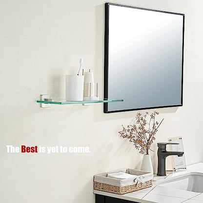 JQK Bathroom Glass Shelf, Floating Tempered Glass Shower Storage 16 by 5 inches, 304 Stainless Steel Brushed Finish Wall Mount 2 Pack, TGS201L16-BN-P2 - color: Brushed Steel, size: 16 Inch(2 Pack)