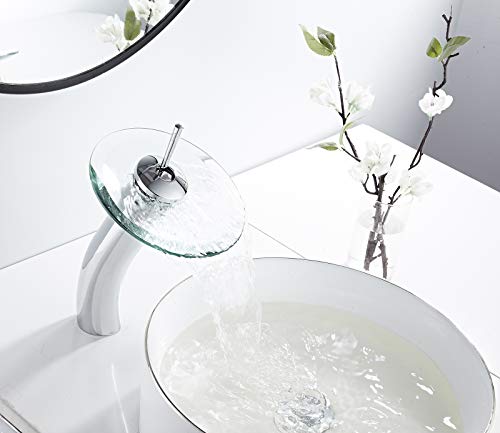 Bathroom Vessel Faucet Waterfall Glass Spout Solid Brass Bath Lavatory Vessel Sink Vanity Faucet Chrome Single Handle One Hole Glass Bowl Sink Tall Body for Above Counter Basin | Bath Lavatory Vessel Sink Vanity Faucet Glass Bowl Sink Tall Body for Above