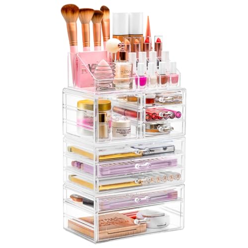 Sorbus Large Clear Makeup Organizer - Detachable 4-Piece Jewelry & Make Up Organizers and Storage Set - Spacious Cosmetic Display Tower - Makeup Organizer for Vanity, Bathroom, Dresser & Countertop - style: 4-Piece