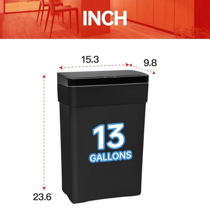 BestOffice 13 Gallon Kitchen Trash Can, Touchless Automatic Lid, Black | Plastic, Hands-free disposal, Odor Control, ,Wipe-clean surface,50Liter for Kitchen, Office, Indoor Use - color: New Black