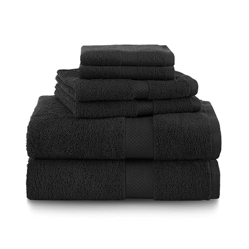 Martex 6-Piece 100% Ringspun Cotton Towel Set, Black | Quick Dry, Super Absorbent & Soft, Lightweight, 2 Bath, 2 Hand, 2 Wash Cloths - color: Black