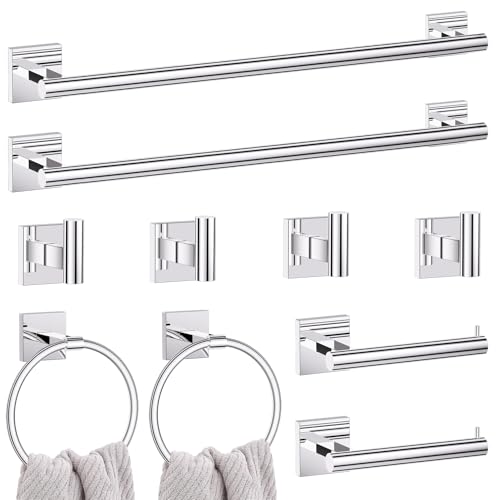 Lairuier 10-Piece Polished Chrome Bathroom Accessories, Towel Bar Set | Bathroom Hardware Set Includes SUS304 23.6" Towel Bar, Towel Ring, Toilet Paper Holder and Towel Hooks Wall Mounted - color: Polished Chrome, size: 10 Pieces - Extended