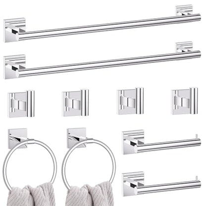 Lairuier 10-Piece Polished Chrome Bathroom Accessories, Towel Bar Set | Bathroom Hardware Set Includes SUS304 23.6" Towel Bar, Towel Ring, Toilet Paper Holder and Towel Hooks Wall Mounted - color: Polished Chrome, size: 10 Pieces - Extended