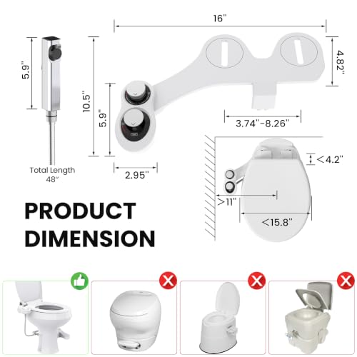 2-in-1 RV Bidet Attachment and Handheld Sprayer Combo for Camper Toilet, Non-Electric Dual Nozzle Toilet Bidet with Metal Spray Wand, Adjustable Pressure - color: White Knob