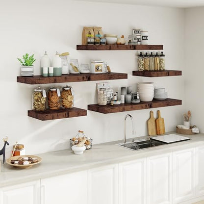 Heimlove 12" Deep Rustic Brown Floating Shelves,Over Toilet Long Wall Mounted Modern Farmhouse 36 inches,Wall Shelves with Invisible Brackets for Bedroom, Bathroom, Living Room, Kitchen, Set of 1 - color: Rustic Brown, size: 35.4"W x 11.6"D x 2"H, 1 Pack
