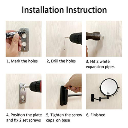 8" Wall Mounted Makeup Mirror with 1X 10X Magnification, Matte Black | Double-sided Wall Mount Magnifying Mirror with Swivel Extendable Arm for Bathroom - color: Matte Black-no Lights