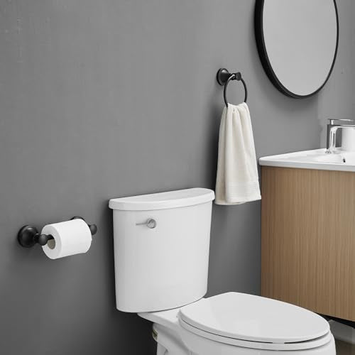 RUMOSE Pivoting Toilet Paper Holder and Hand Towel Ring, Matte Black | Wall Mount, Bathroom Hardware Accessories 2 PCS Set, Toilet Tissue Roll Holder & Towel Hanger, Rustproof, Stainless Steel - color: Matte Black
