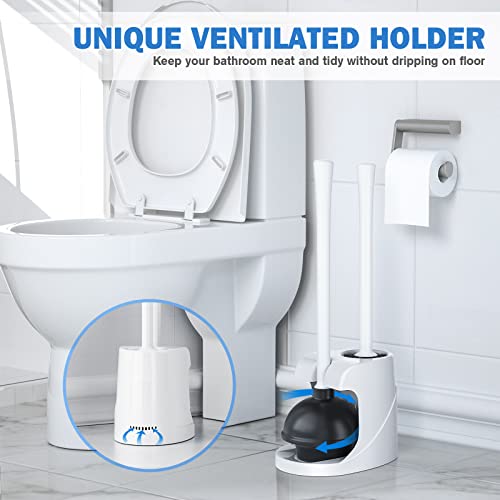 TRENTI Toilet Plunger and Brush with Holder, Bowl Brush and Heavy Duty Toilet Plunger Set for 5.7-inch Toilet Drain, 2-in-1 Bathroom Cleaning Combo with Modern Caddy Stand (White) | Toilet Plunger and Brush with Holder, Bowl Brush and Heavy Duty Toilet Pl
