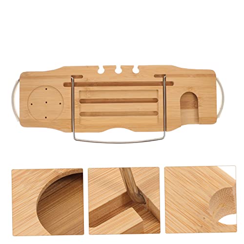 Happyyami Bamboo Bathtub Shelf Expandable Tub Tray Bath Tray for Bathroom Organization